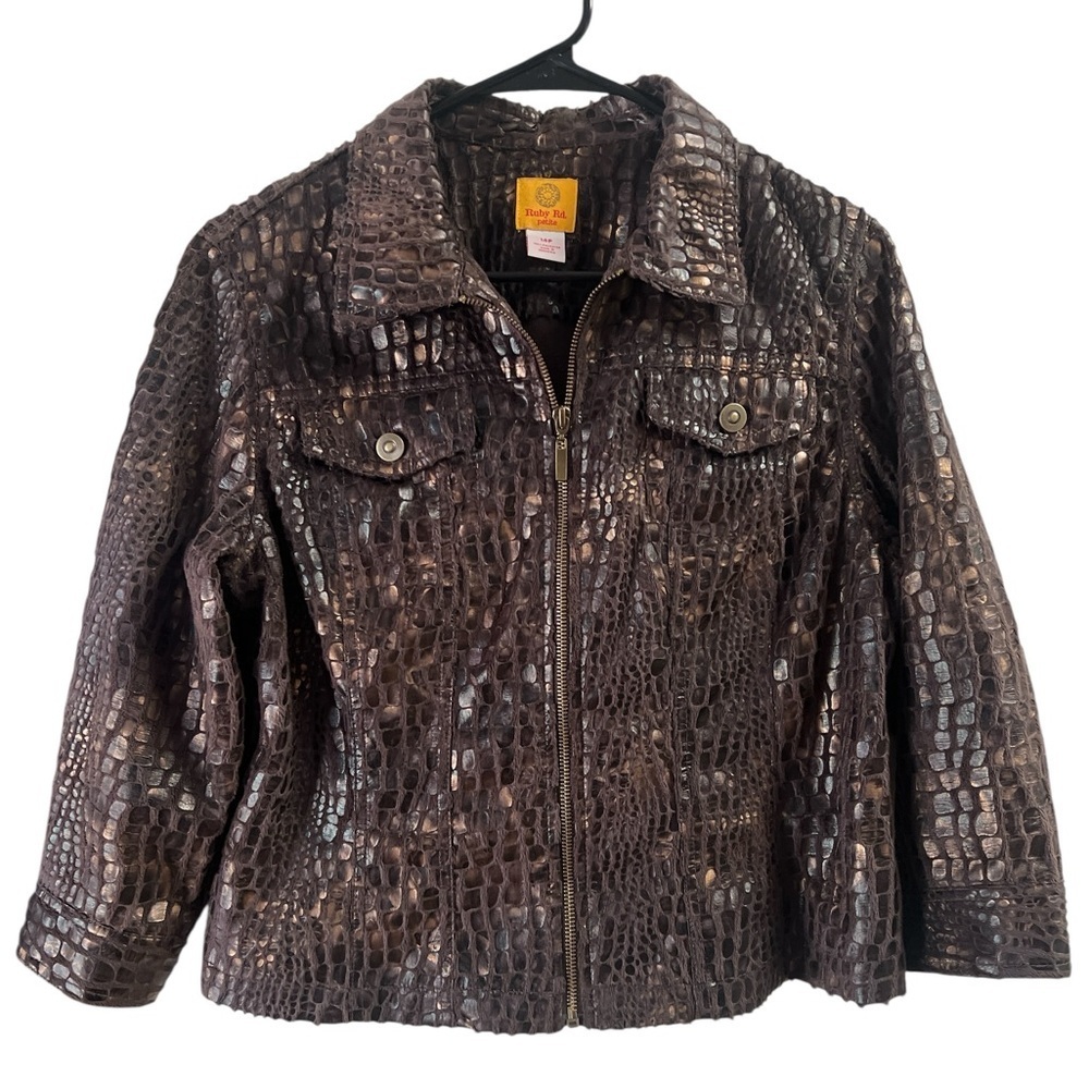Ruby Rd. Brown Croc-Embossed Zip Front Jacket Goth layering